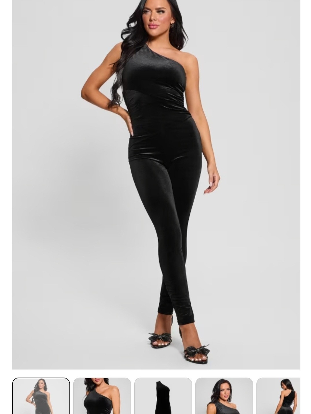 Guess One-Shoulder Black Velvet Jumpsuit